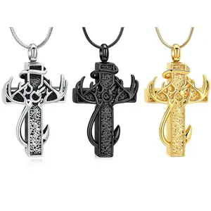 Stainless Steel Openable Cross Urn Necklace, Memorial Ash Pendant for Funeral Remembrance