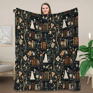 Halloween Ghost Bookshelf Blanket, Cozy Autumn Throw, Soft Knitted Fabric, Perfect Home Decor Gift, Camping Picnic Sofa Shawl,Christmas Gift,New Year Gift, Gift For Kids,Book Lovers Gift, Library