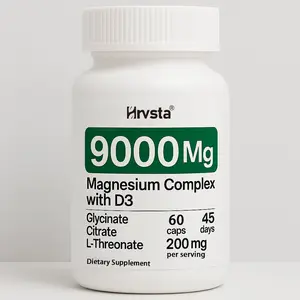 Hrvsta 9000 mg Magnesium Complex Glycinate, L-Threonate, Citrate + Vitamin D3 Sleep Support | Muscle Nerve, Energy, Brain, Bone, Immune Support | Vegetarian Capsules