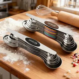 8/9 Piece Double-Sided Stainless Steel Measuring Spoon Set, Black&Color Magnetic Measuring Spoons, Dry And Wet Ingredient Measuring Tools, Kitchen Measuring Utensils, Halloween&Christmas Gifts, Holiday Kitchen Supplies