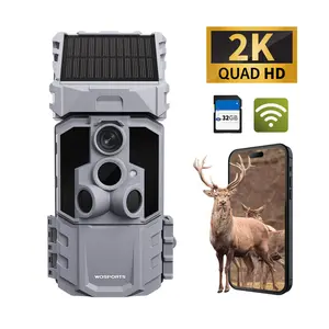 WOSPORTS Solar WiFi Trail Camera | 33MP 1296P HD, 0.1s Trigger, Night Vision, IP66 Waterproof for Wildlife & Home Monitoring