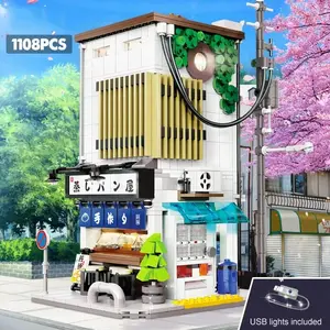 flash card 1108Pcs Japanese Steamed Bun House Architecture Building Blocks City Street Shop Bricks DIY Toys Desktop Decor Gift For Adults