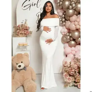 Long Shower Baby Fishtail - Off Women Pregnant Loomaby Shoulder Sleeve Dress For Maternity