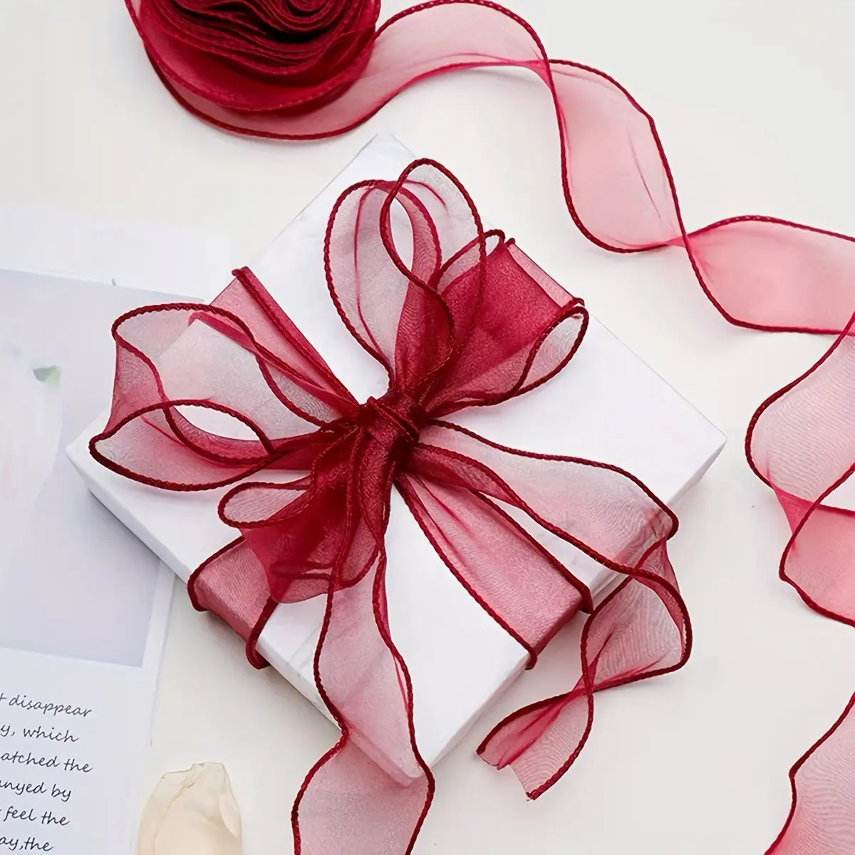Elegant Fish Tail Satin Ribbon Trim, Gift Wrapping Ribbon Design, 1 Roll/10 Yards 4cm Wide, Perfect for Cake Box Gift Packaging, Flower Bouquet Decoration, Transparent