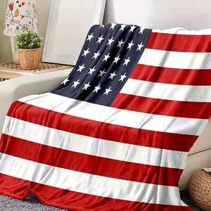 Luxurious American Flag Fleece Throw Blanket - Soft, Warm & Machine Washable - Ideal for Couch, Bed, Car & Travel, Contemporary Style, All-Season Cozy Cover, Polyester 100.0%, Multicolor
