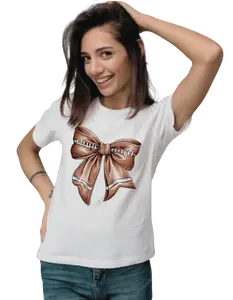 Women Who Love Football, Football Bow Tee, Short Sleeve Soft Style Tee, Casual T-Shirt, Gift for Her, Womensware, Football Apparel, Cotton