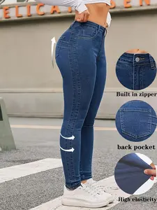 Women's Soft Stretchy High Rise Skinny Jeans with Invisible Zipper & Classic 5-Pocket Design High Elasticity Cotton Denim Pants for Streetwear - Trouser