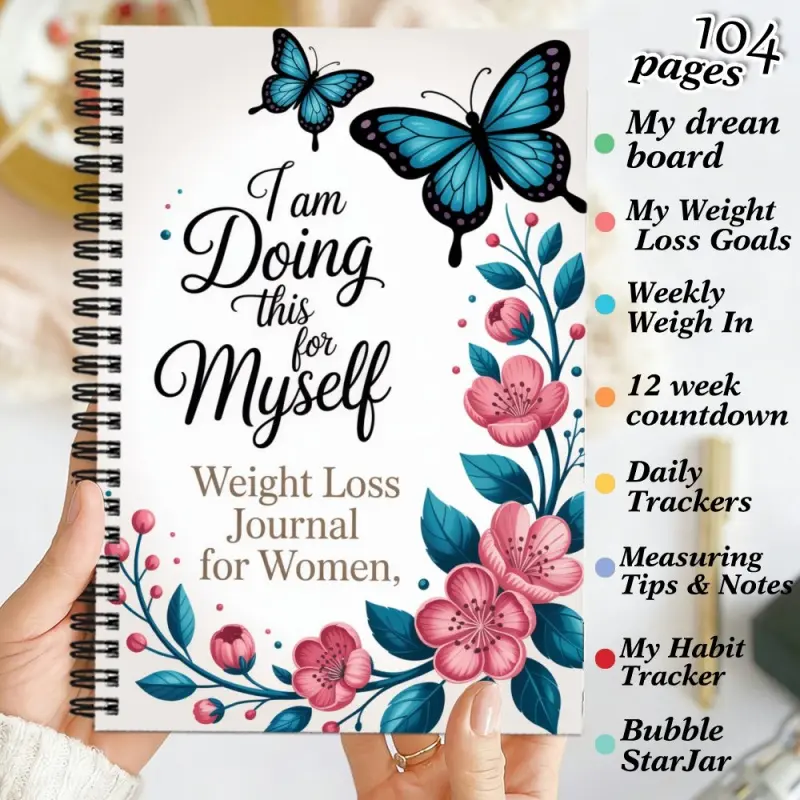 1. A weight loss plan fitness diary, Weekly planner, suitable for beginners, Daily exercise plan, goal tracker and progress organizer, with floral butterfly design, diet monitoring and goal setting plan, suitable for family use, body shaping - Ladies Sp