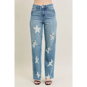 Judy Blue Full Size High Waist  Rigid Magic Star Shaped Destroy 90's Straight Jeans Plus Size
