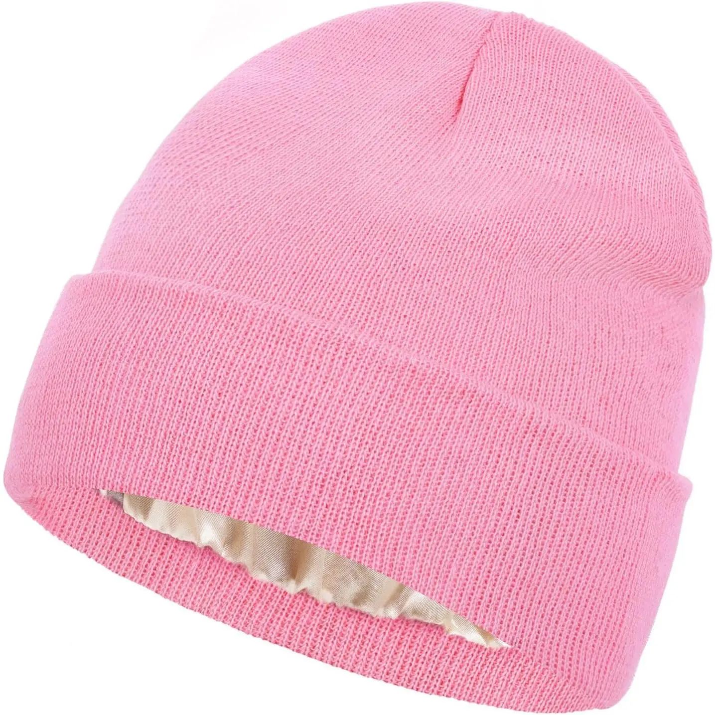 Cuffed Knitted Winter Hat with Smooth Satin Lining - Stretchy Beanie Skull Cap for Men & Women, Daily Hair Protection for Cold Weather, Acrylic, Teacher, Everyday