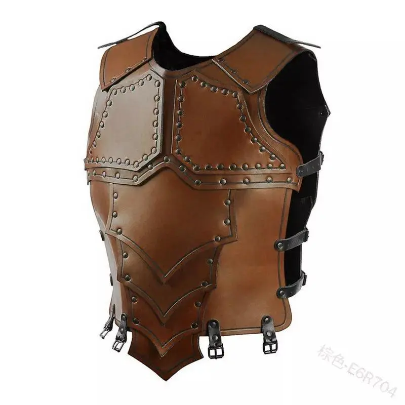 Adult Medieval Steampunk Viking Knight Leather Vest Armor - Bold Fantasy Armor, Bold Steampunk Mix, Viking + Steam Mix Clothes for Roman Warrior Renaissance LARP Cosplay Tabard Outfit, Polyester, Larp Outfit