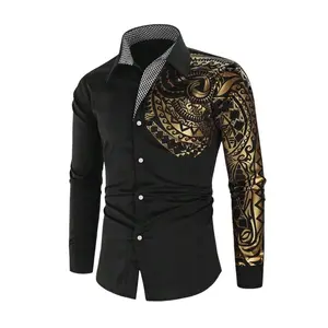 Men's Fall Long Sleeve Button Down Casual Contrast Geo Printed Disco Graphic Vintage Collar Shirt Black Regular Fit Asymmetrical Hem Menswear Top Stretch Classic Wetsuit