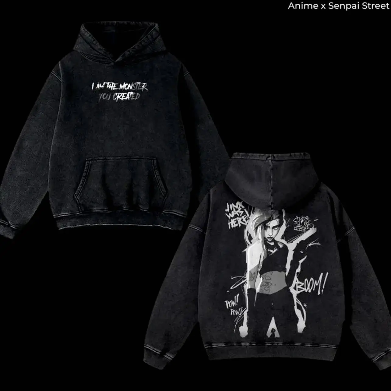 Jinx Arcane Show League-Inspired Washed Hoodie – Soft Cotton Vintage Y2K Style, Perfect for FPS Fans, Game Lovers, and Arcane Merch Collectors, Unisex Gift for Him or Her MQL