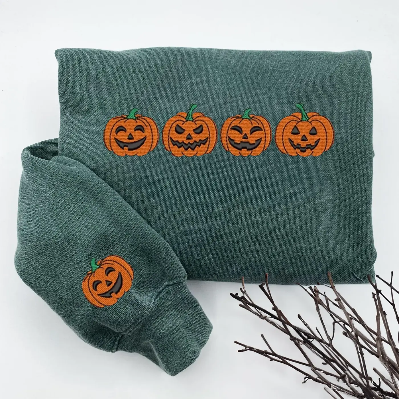 Embroidered Pumpkin Sweatshirt, Jack-o-Lantern Sweatshirt, Halloween Sweatshirt, Spooky Season
