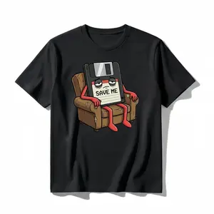 Women's Comfy Soft Crewneck Short-Sleeve Funny Floppy Disk "Save Me" T-Shirt, Retro Tech Meme Graphic Top, Pure Cotton Unisex Loose Fit, 80s-90s Nostalgic IT Culture Casual Streetwear Gift for Programmers