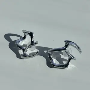 Silver-Tone Antler Branch Stud Earrings – Y2K Punk Structured Statement Jewelry, Multi Element Ear Studs for Women