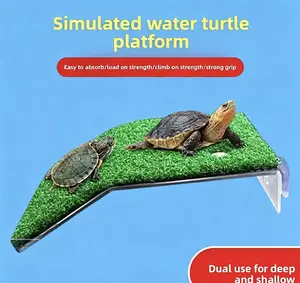 Amphibious turtle resting platform, large turtle bathing platform with grass mat, climbing ladder and slope, turtle habitat accessories