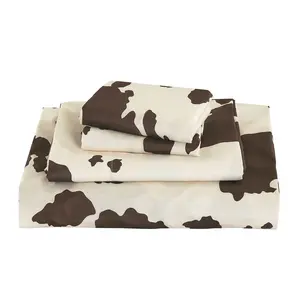 Western Cowhide Sheet Set 4 Piece | Ranch Style Bed Sheets Set | Soft Breathable Microfiber Bedding with Pillowcases