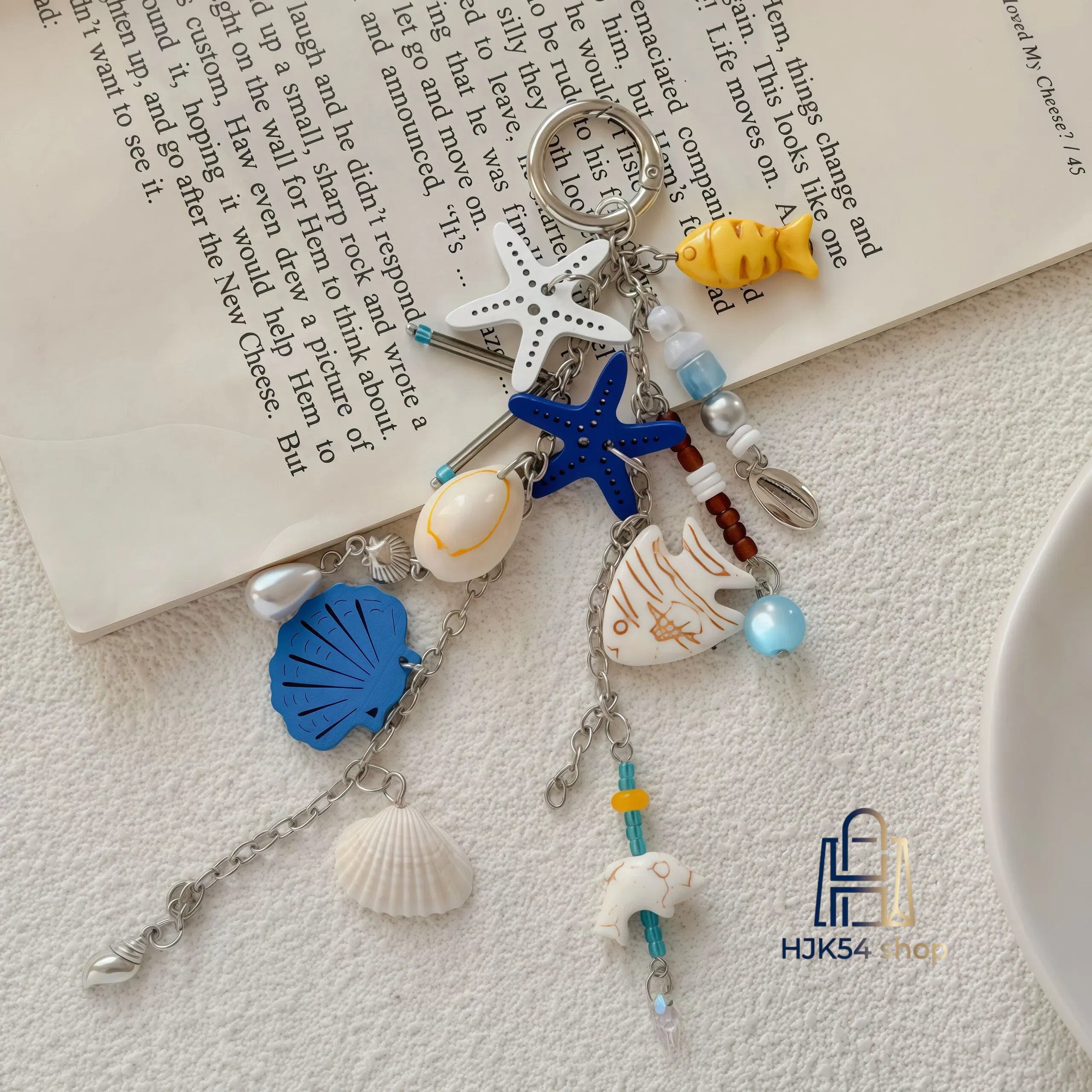 Coastal Charm Keychain, Kawaii Beaded Multi-Dangle Pendant with Sea Animal Charms - Cute Collectibles for Purse & Backpack, Kawaii Accessories, Bead Animal Keychains, Cute Charm