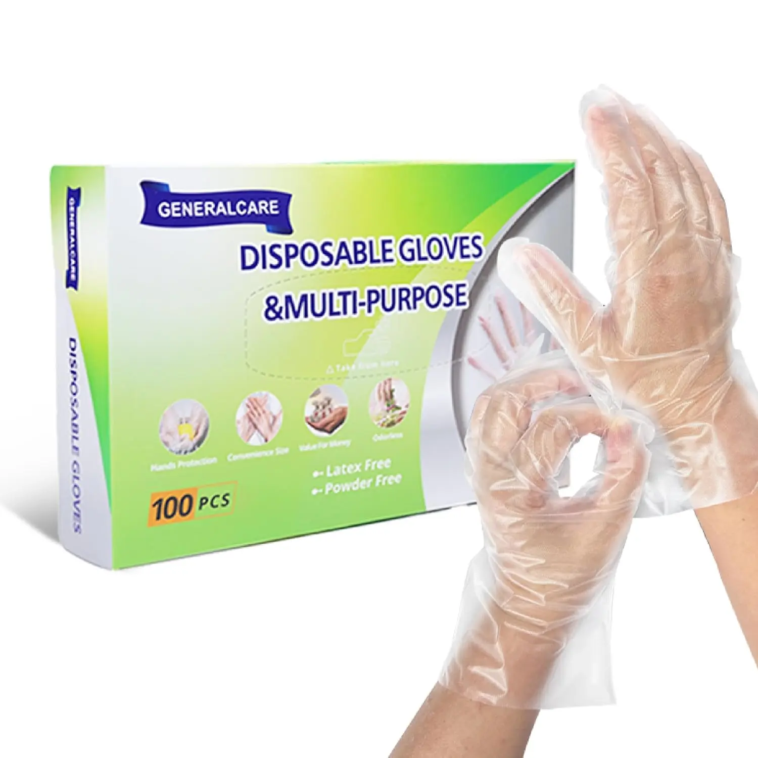 100 Pcs Disposable Plastic Food Handling Gloves - Universal Size for Cooking, Kitchen Cleaning, Food Prep, Restaurant Use - Safe, Plus Biodegradable Sugarcane Compostable Plates, Biodegradable Sugarcane Plates, Disposable Dinnerware