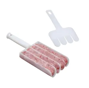 White Creative Kitchen Meatball Maker, 4 Baller Spoons with Cutting Spade, Multifunction Ice Cream Scoop, DIY Meatball, Patty, Fish Ball, Burger Making Tools