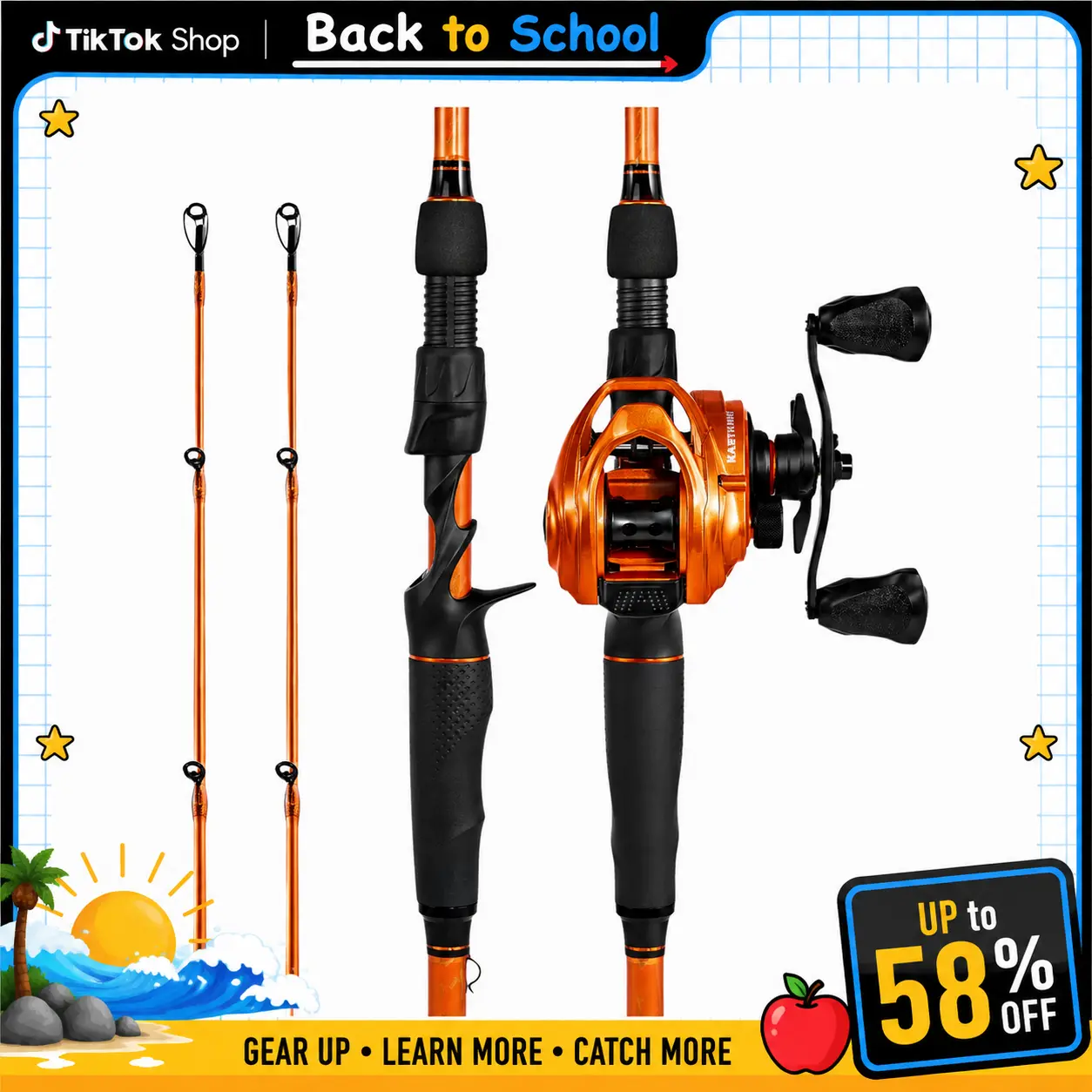 KastKing Lethal Blaze Twin-tip Fishing Rod and Reel Combo, IM6 Graphite 2Pc Blanks, Stainless Steel Guides with Ceramic Rings, Contoured EVA Handles & Fighting Butt, Split or Full Rear Handle Design, 10 Models SummerVibes