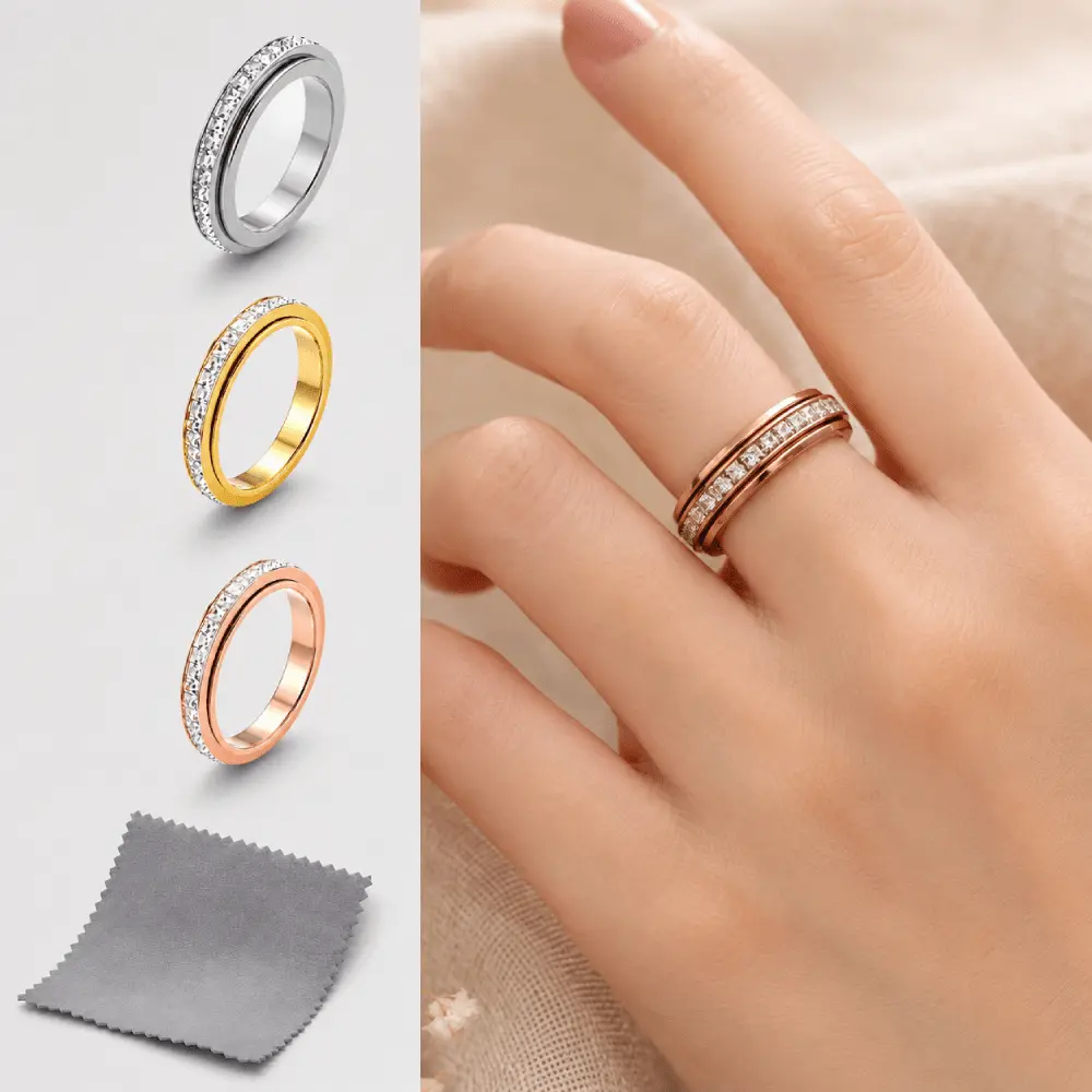 Women's 3-Pack Titanium Steel Cubic Zirconia Round Solid Band Rotatable Kinetic Spinner Fidget Rings - Wedding Promise Costume Jewelry, Rotatable Ring, Kinetic Rings