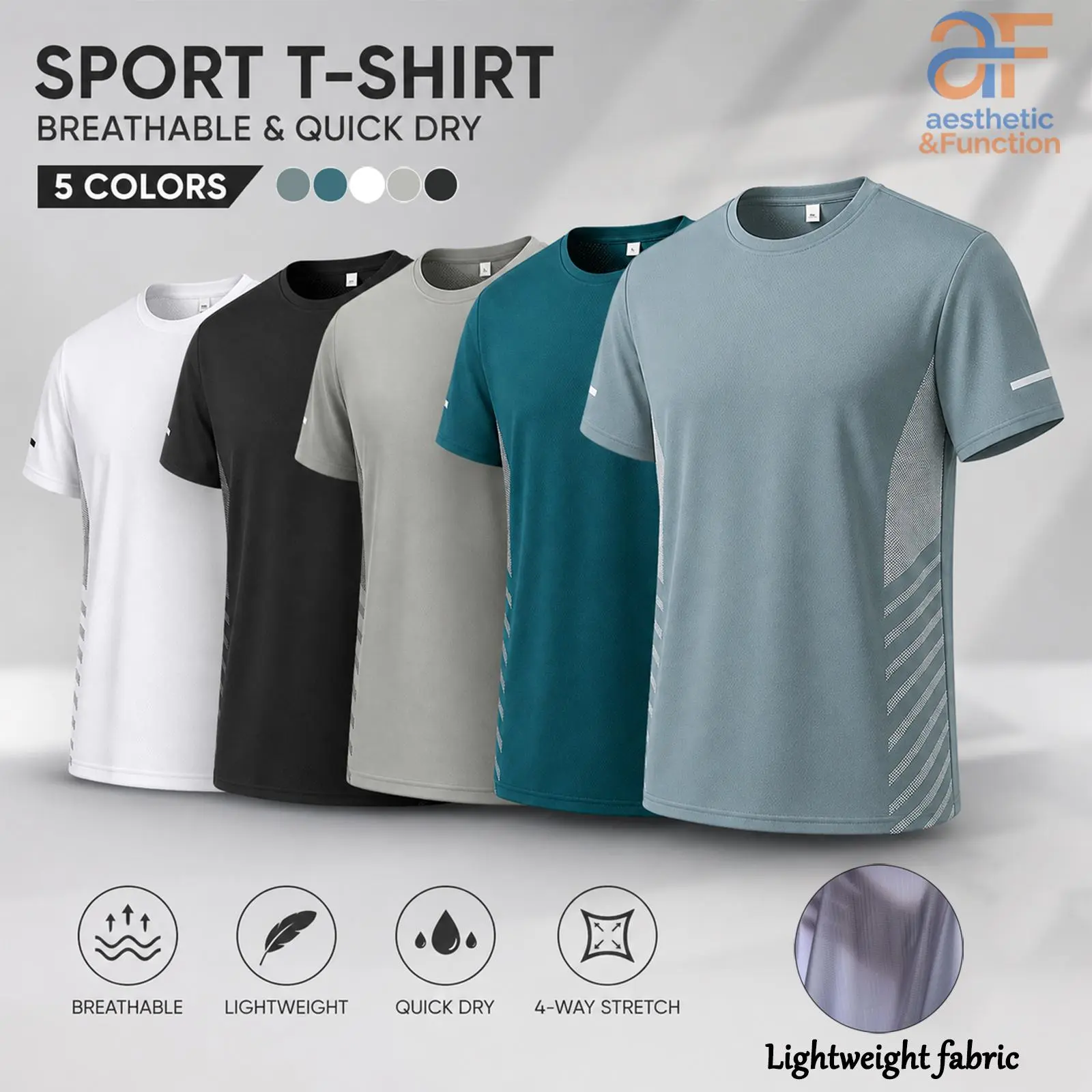 Men's 5-Pack Activewear T-Shirts, Solid Short-Sleeve Quick-Drying & High-Elasticity Tops for Gym Workouts & Athleisure Wear, Athletic Outfits, Activewear Tees