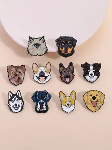 10Pcs Cute Vintage Pet Head Pin Set, Zinc Alloy Enamel Material, Durable Metal Pins, German Shepherd Golden Retriever Cat Design, Unisex Pet Theme Badge Collection