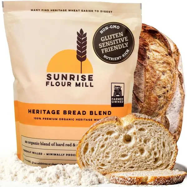Sunrise Flour Mill Heritage Organic Bread Flour Blend - 2.0 lbs | Organic Unbleached Bread Flour Easy to Digest with Less Bloating | High Protein for Superior Baking | Smooth, Nutty Flavor