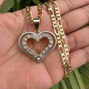 Heart Necklace with Figaro Chain Tarnish Free Elegant Pendant for Women