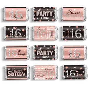 Sweet 16 Mini Candy Bar Wrappers Birthday Miniatures Candy Favor Stickers Sixteen Chocolate Bar Wrapper Labels Girl 16th Birthday Wrapper Stickers