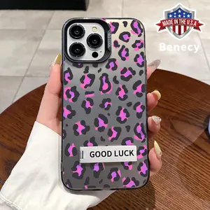 Pink Leopard Pattern Stand Case for iPhone 16 15 14 Pro Max 13 12 11 XR E XS Plus Shockproof Drop Protection Durable PC Smartphone Cover