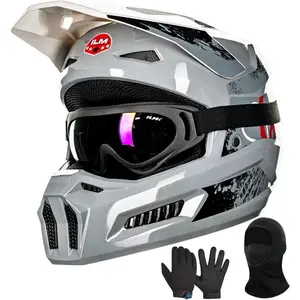 Youth Dirt Bike Helmet - DOT Certified MT601Y, ABS Shell, Ventilated Design, Snap-On Brim, Goggles, Gloves, Mask for ATV/UTV (Spacewalk Blue, Youth-Large)