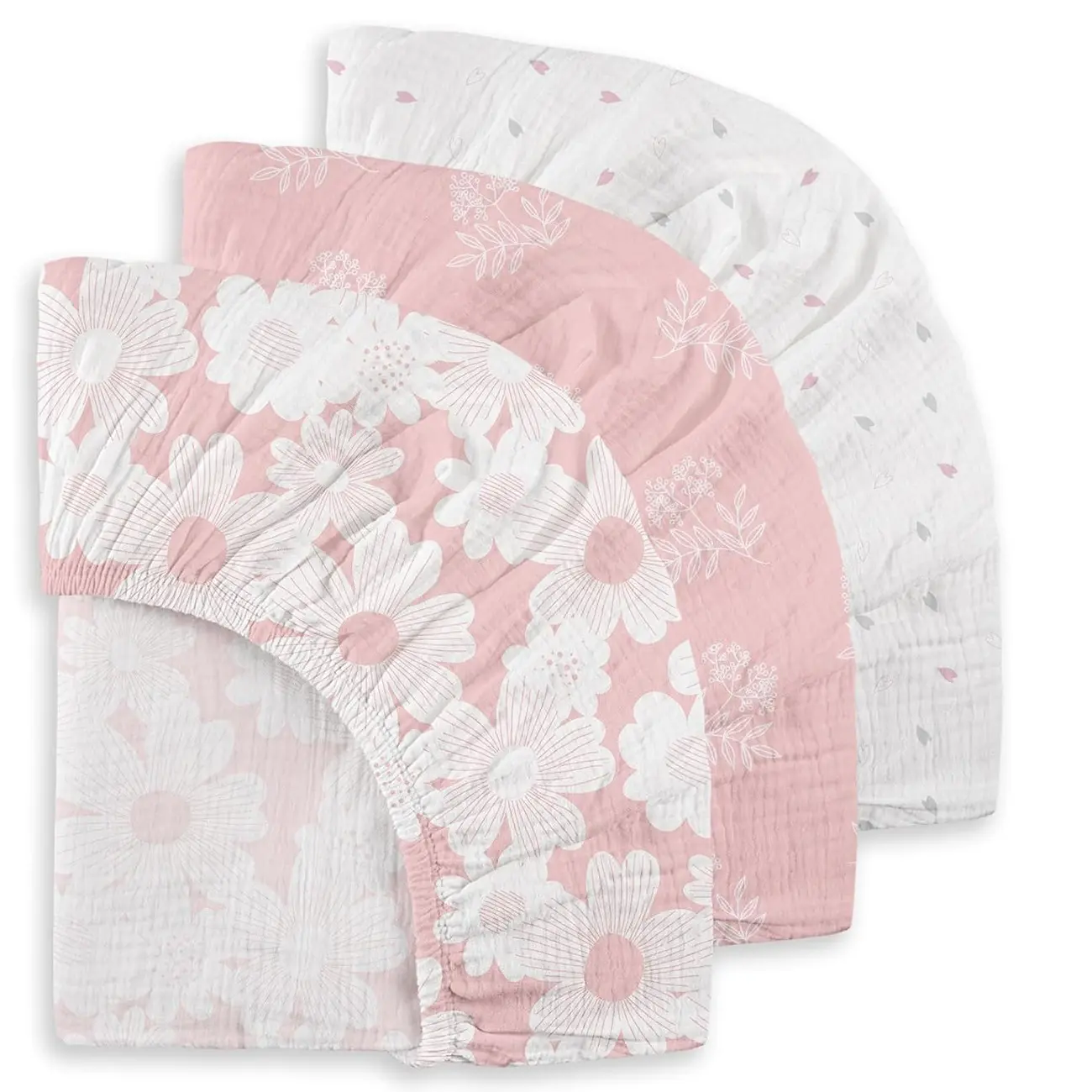 3 Pack Baby Muslin Mini Crib Sheets, Organic Cotton (Oeko-Tex 100) Breathable Pack and Play Sheets Fitted Soft Cozy Lightweight Bedding Cotton Pack N Play Sheets for Baby Boy Girls, Universal Fitted Mini Crib Mattresses 38"x26"
