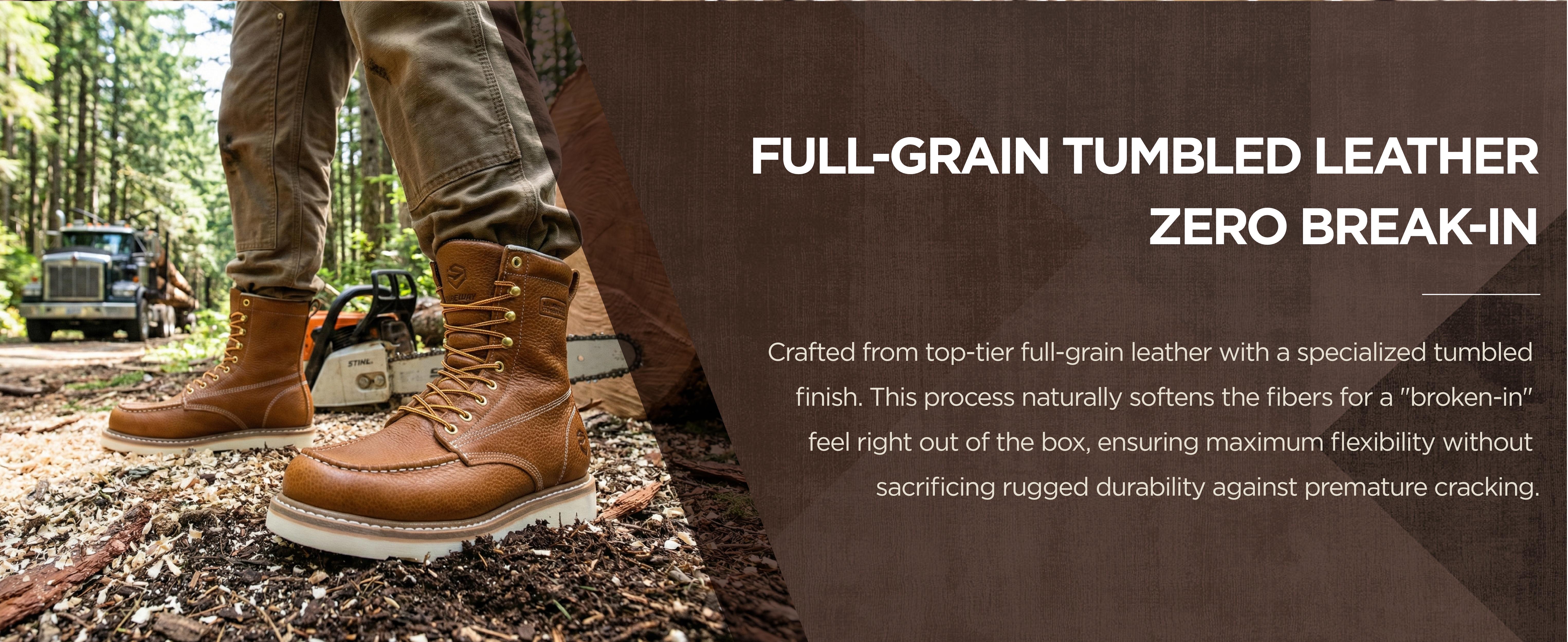 SUREWAY 8in Wedge Moc Soft/Steel Toe Work Boots for Men,Premium Full-Grain Leather,GoodyearWelt,Safety Work Boots/Shoes,Comfort Insole,Oil/Slip Resistant,GoodyearWelt,EH Rated Industrial Construction