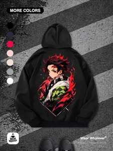 Demon Slayer Tanjiro Kamado Graphic Pullover Hoodie, Loose Fit with Pockets, Casual Breathable Sweatshirt for Men and Women
