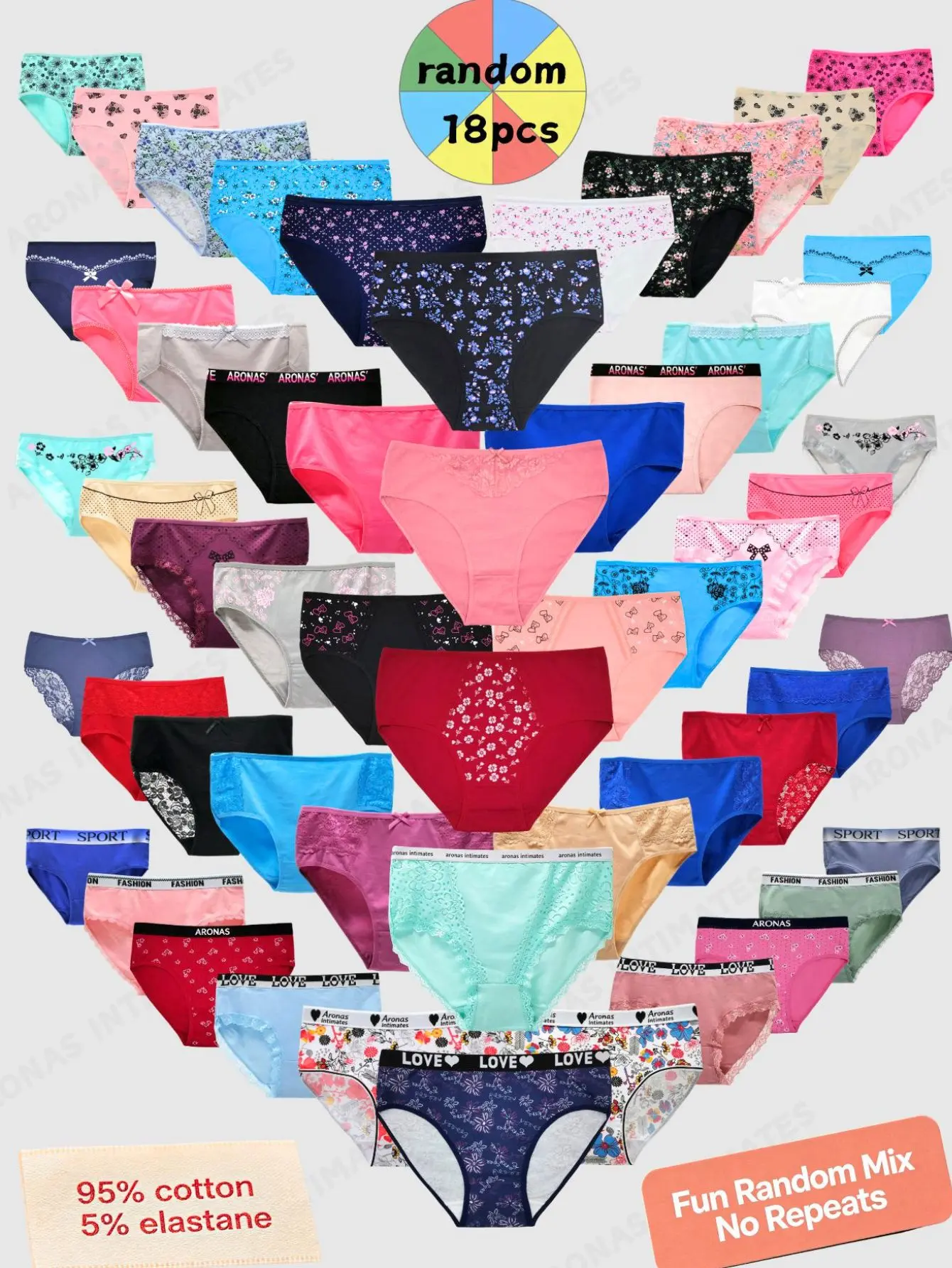 Women's Plus Size Cotton Briefs Panties - 18pcs/Pack, Randomly Assorted Colors, Chic, Elegant, Fit, Comfortable & Soft, Ideal for Lady's Everyday Wear