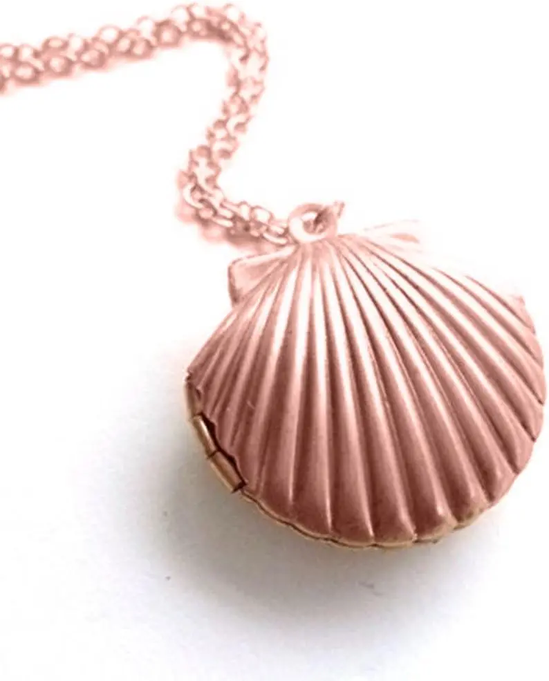 Shell Seashell Picture Photo Locket Necklace for Women - Nautical Costume Jewelry, 2024 TikTok Viral Trendy Charm Necklaces Fashion Accessory