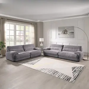 Acme LV03260-61 2 PC Cadenza Gray Corduroy Fabric Large Sofa & Love Seat Set Overstuffed Modern Stylish Living Room Furniture