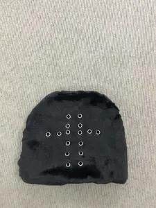 Dark Style Cross Eyelet Fuzzy Beanie, Subculture Y2K Punk Headwear, Unisex Cold Hat, Street Fashion, All Seasons, Stretch Fit