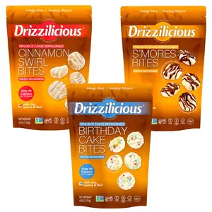 Drizzilicious Mini Rice Cakes 3 Pack – S’mores, Cinnamon Swirl, Birthday Cake | 4 oz Bags | Snack Rice Crispy Chocolate
