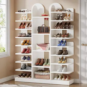 LITTLE TREE 13-Tier Shoe Rack, Freestanding Tall Entryway Shoe Organizer with Open Shelves, 40 Pairs Wide Wooden Shoe Shelf Shoe Storage Cabinet for Entryway, Living Room
