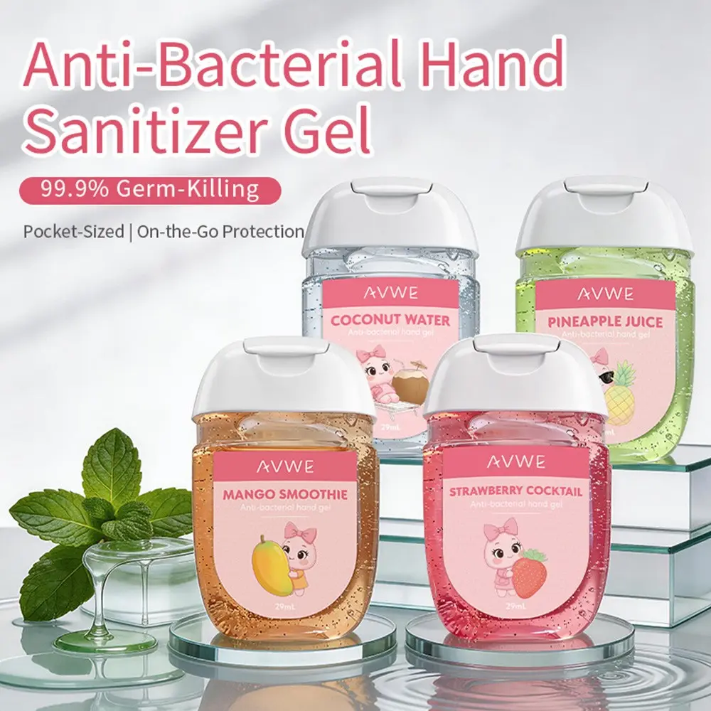 4 Counts Alcohol-Free Moisturizing Hand Sanitizer Combo, Fruit Scent Mini Portable Cartoon Quick-Dry Antibacterial Gel, Daily Carry Hydrating Cleaner