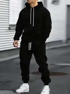 Men's Two-Piece Matching Set with Casual Hooded Sweatshirt and Fitted Pants, Plain, Spring & Fall Comfortable for Everyday Wear