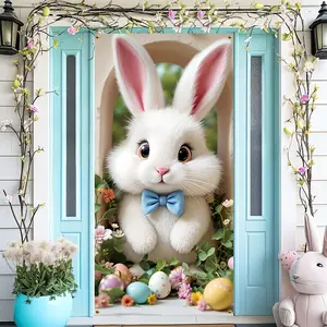 Easter Bunny Welcome Banner, Durable Polyester Curtain Flag, Decorative Banner, Outdoor Decoration, Outdoor Banners, Party & Carnival Events, Party Decoration Supplies, Ideal for Door Decorations