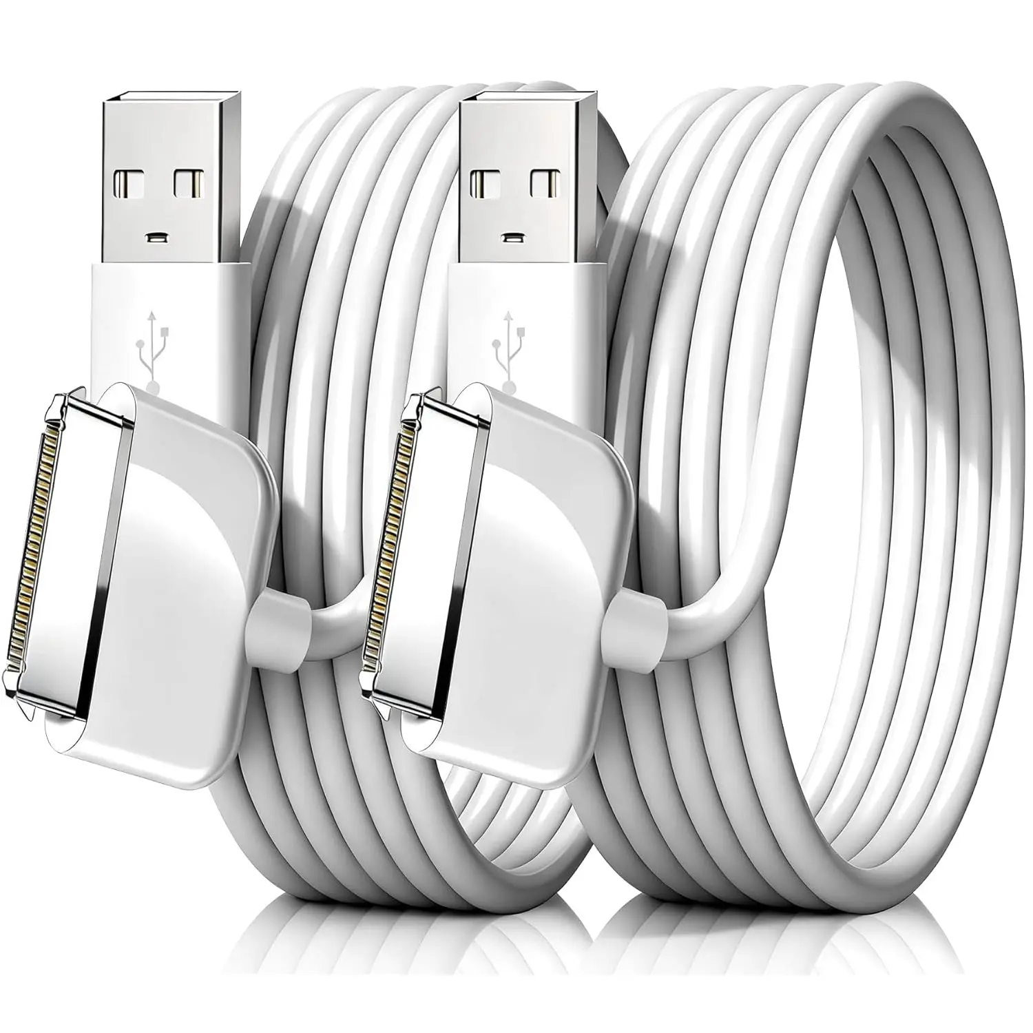 2-Pack Durable 3.3ft/1m 30-Pin USB Charging Cable - Electronic Mobile Accessory Compatible with Old iPhone 4, 4S, 3G, 3GS, iPad 1, 2, 3, iPod Nano, Classic
