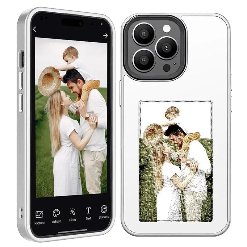 Four-Color, Protective, Personalized DIY Smart NFC Technology E-Ink Smartphone Case - Projects Custom Photos On The Back Screen, Customizable Display Via App, Compatible With iPhone 13-17 Full Series