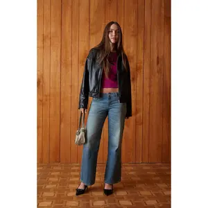 Pacsun Women's Zoe Low Rise Girlfriend Jeans Rhinestone Stud Light Blue