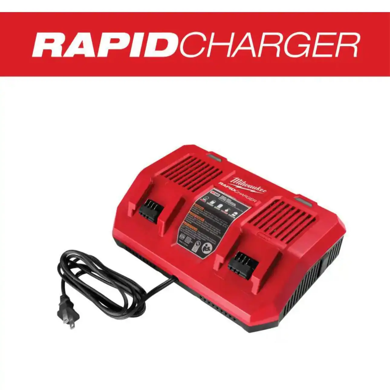 Milwaukee M18™ Dual Bay Rapid Battery Charger, Compact Design for Job Box Storage, Reduces Downtime for Battery Packs, Features Red Link Technology